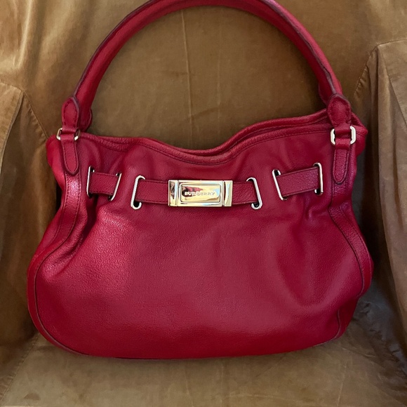 Burberry Handbag - Red, Pebble Leather - Picture 1 of 12